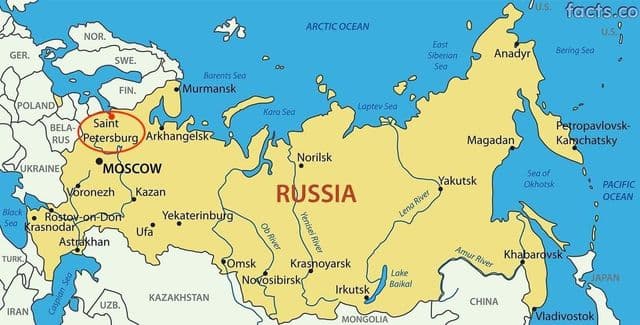 ロシアの地図上のサンクトペテルブルク