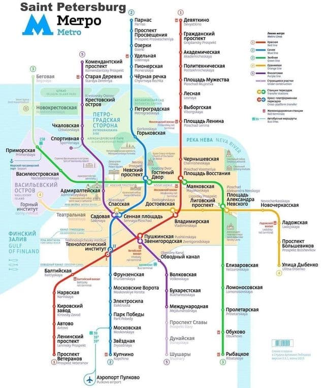 サンクトペテルブルクの地下鉄駅の地図