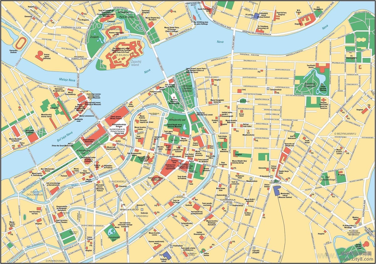 サンクトペテルブルク市中心部の地図