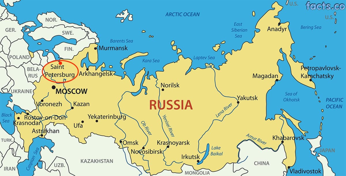 ロシアの地図上のサンクトペテルブルク