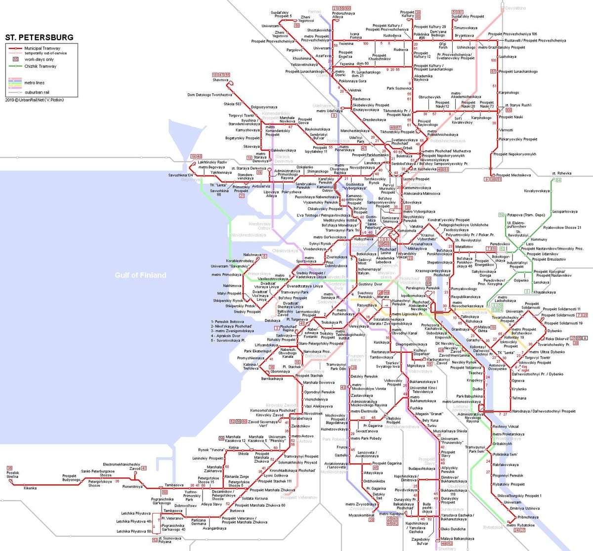 サンクトペテルブルク市電の駅の地図